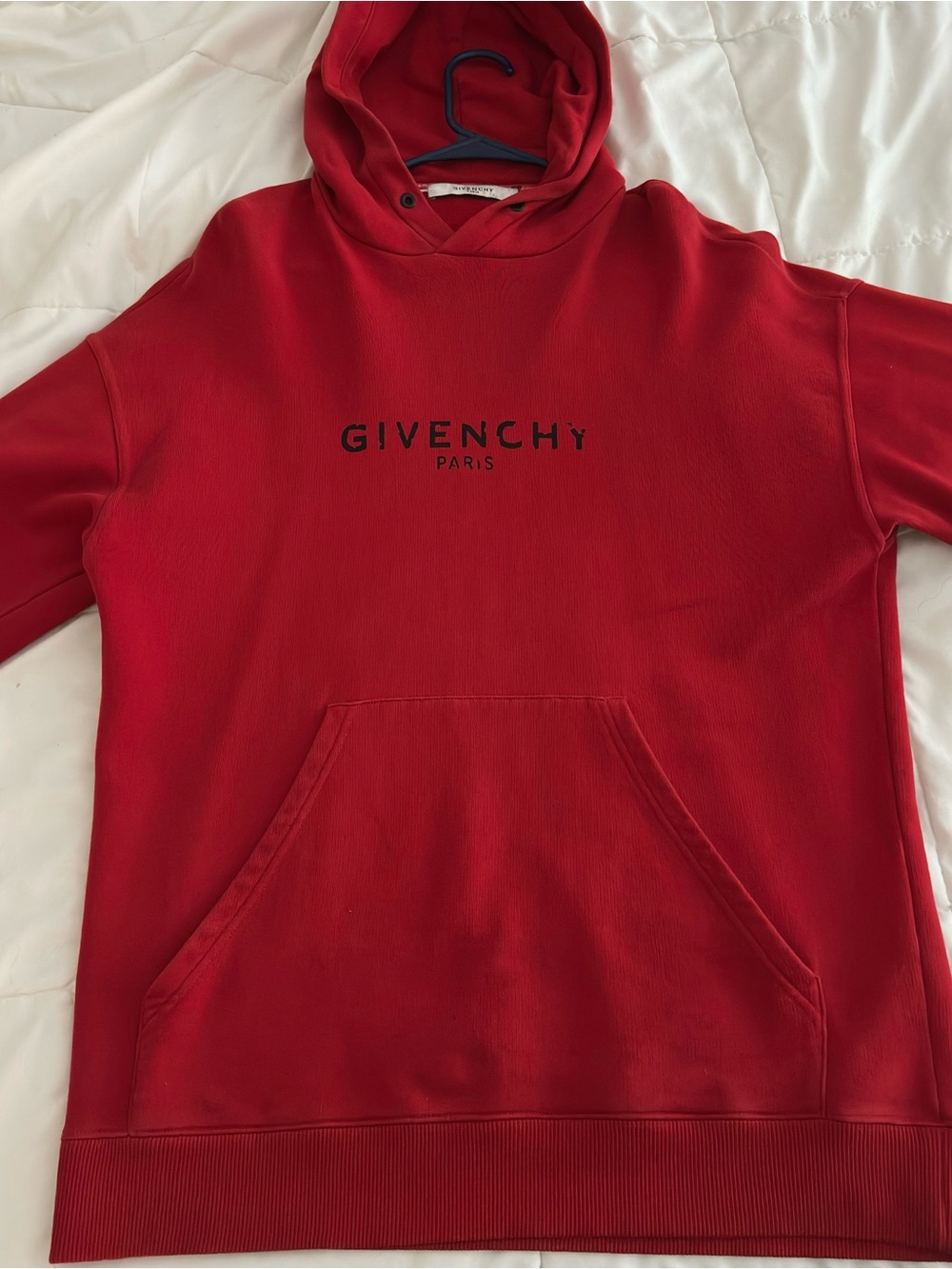 Givenchy Paris Spell Out Logo Red Mens Hoodie Sweater Size Small Authentic